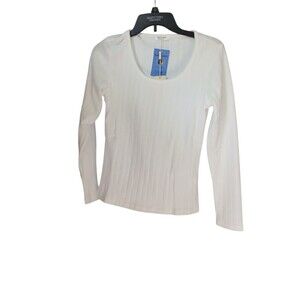Ekouaer Women Ribbed Knit Top Size S NWT White Long Sleeve Basic Stretch Shirt